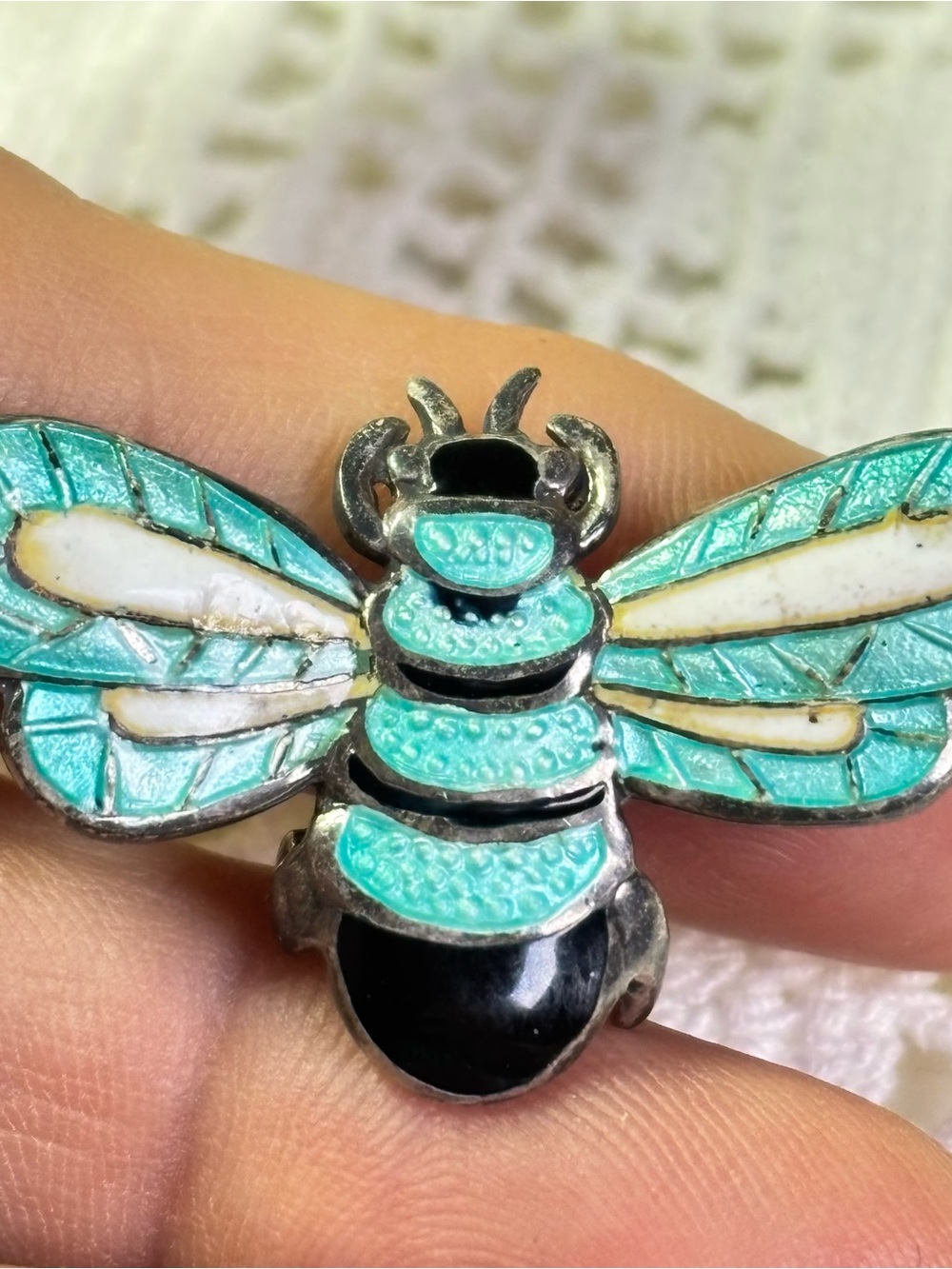Margot de Taxco enameled sterling silver bee brooch (turquoise)